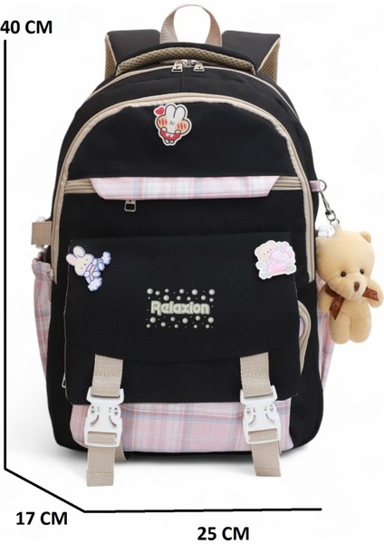 Relaxion 2144-1396 Kore Tarzı Unisex Çocuk Üçlü Set Ilkokul Sırt Çantası - NKT02144-SIYAH-PEMBE-TEKEBAT modelleri