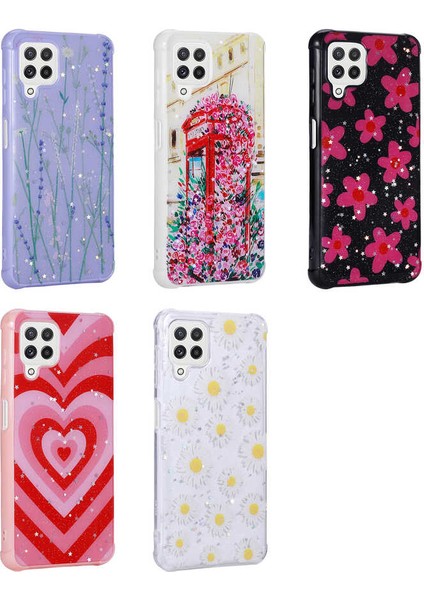 Galaxy A22 4g Kılıf Simli Desenli Kamera Korumalı Parlak Hgea Popy Kapak-Papatya
