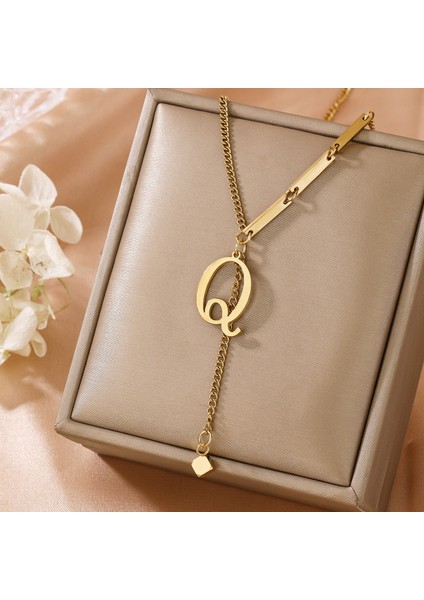 Solmayan Titanyum Çelik Monogram Kolye Küçük Kare Püskül Kolye Ucu Altın Köprücük Kemiği Zinciri (Yurt Dışından)