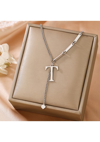 Solmayan Titanyum Çelik Monogram Kolye Küçük Kare Püskül Kolye Ucu Altın Köprücük Kemiği Zinciri (Yurt Dışından)