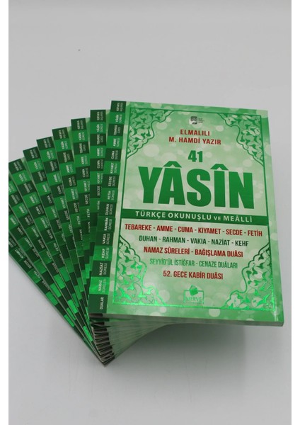 Hediyelik 10 Adet Geniş Içerik Yasini Şerif Yeşil Renk Okunuşlu ve Mealli 144 Shf. Orta BOY(17X24CM)