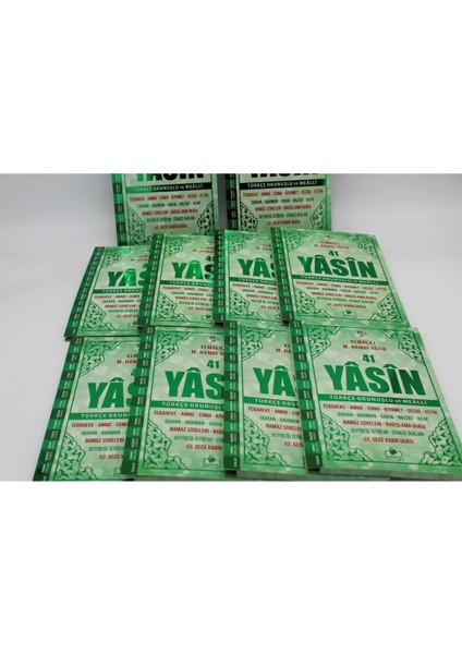 Hediyelik 10 Adet Geniş Içerik Yasini Şerif Yeşil Renk Okunuşlu ve Mealli 144 Shf. Orta BOY(17X24CM)