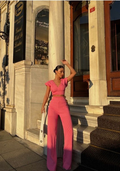Crop Pantolonlu Triko Takım