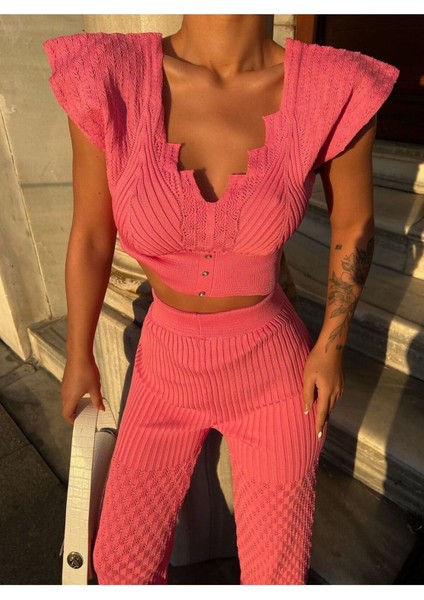 Crop Pantolonlu Triko Takım