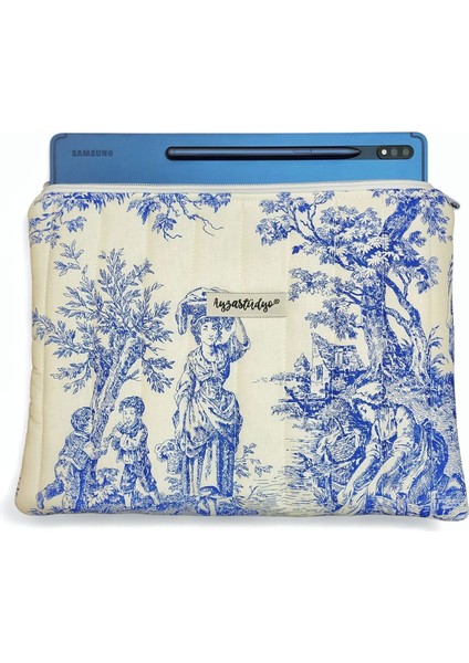 iPad 10.2/10.9/11/12 Inç Air/pro Samsung Uyumlu Kapitone Tablet Kılıfı - Eski Zamanlar Mavi 30X24CM fiyatları
