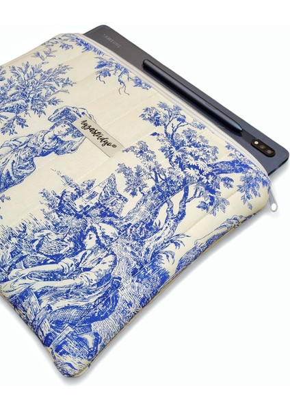 iPad 10.2/10.9/11/12 Inç Air/pro Samsung Uyumlu Kapitone Tablet Kılıfı - Eski Zamanlar Mavi 30X24CM modelleri