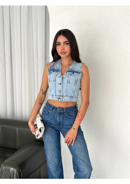 Kot Jeans Yelek - Buz Mavisi