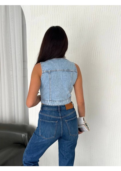 Kot Jeans Yelek - Buz Mavisi
