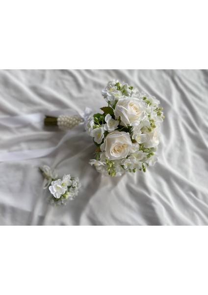 Gelin Buketi Gelin Çiçeği Krem Gül Nikah Çiçeği