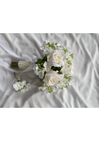 Gelin Buketi Gelin Çiçeği Krem Gül Nikah Çiçeği