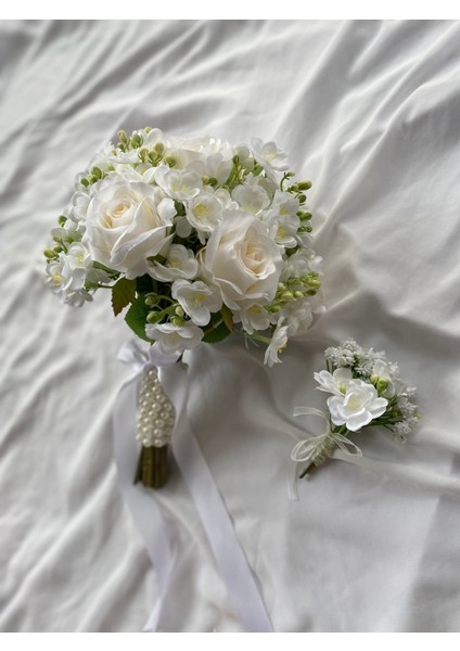 Gelin Buketi Gelin Çiçeği Krem Gül Nikah Çiçeği