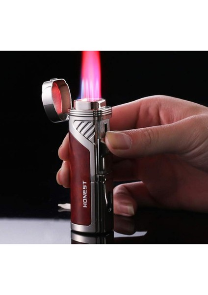 4 Torch Pürmüz Bordo Gümüş Dahili Delicili Metal Puro Çakmağı