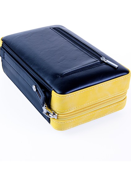 Sarı-Siyah Çakmak Kesicili Deri Puro Taşıma Çantası & Seyahat Humidoru fiyatları