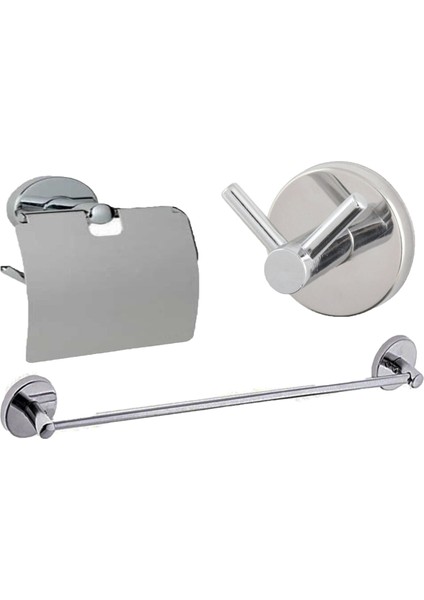 Banyo 3 Lü Set Bornoz Askısı, Uzun Havluluk, Geniş Wc Kağıtlık