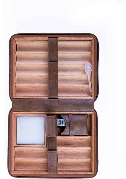 Xl Açık Kahverengi Dahili Çakmak Deri Puro Taşıma Çantası & Seyahat Humidoru modelleri