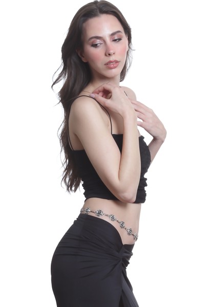 Kadın Antik Gümüş Kaplama Gül Formlu Ayarlanabilir Bel Zinciri, Bel Kolyesi fırsatları