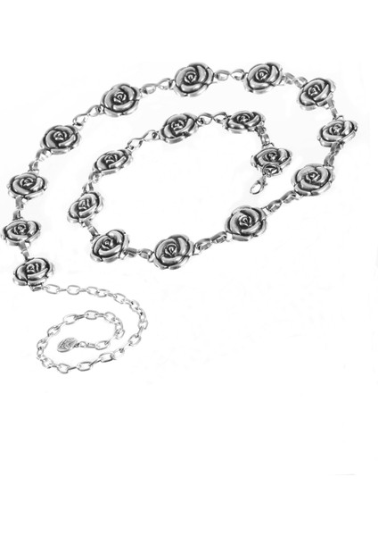 Kadın Antik Gümüş Kaplama Gül Formlu Ayarlanabilir Bel Zinciri, Bel Kolyesi indirimleri
