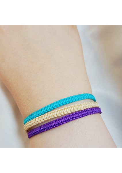 3’lü Ayarlanabilir Makrome Bileklik Set, El Yapımı Asansörlü Turkuaz Mor Krem Renk Ip Örgü Bileklik, Hediyelik Örgü Makrome Bileklik, Unisex Şık Tasarım Kombin Makrome Örgü Bileklik