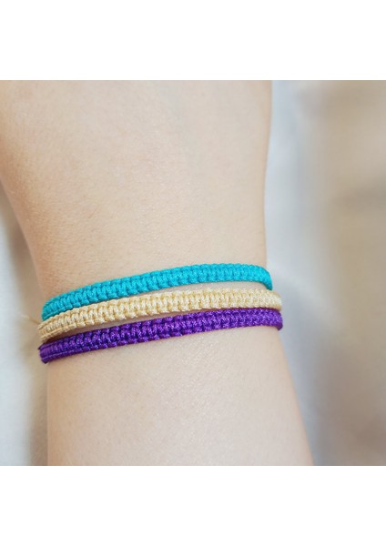 3’lü Ayarlanabilir Makrome Bileklik Set, El Yapımı Asansörlü Turkuaz Mor Krem Renk Ip Örgü Bileklik, Hediyelik Örgü Makrome Bileklik, Unisex Şık Tasarım Kombin Makrome Örgü Bileklik