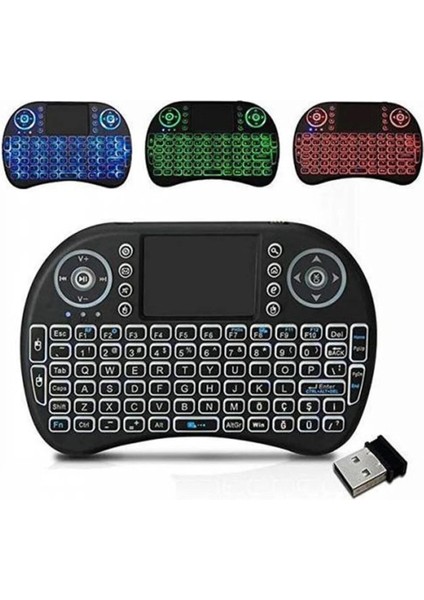 Işıklı Kablosuz Mini Klavye Tv Televizyon Ps3 Ps4 Ps5 Uyumlu Dokunmatik Mouse