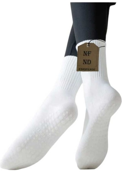 Yoga Pilates Çorabı Altı Tırtıklı Kadın Kaymaz Taban Pamuklu Soket Tenis Çorap Altı Havlulu Beyaz