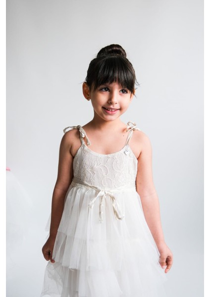 Kız Çocuk Tüllü Pamuklu Elbise