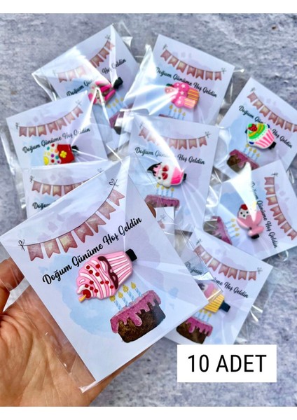 Cupcake Pasta Temalı Kartlı Doğumgünü Hediyelik Toka 10 Adet