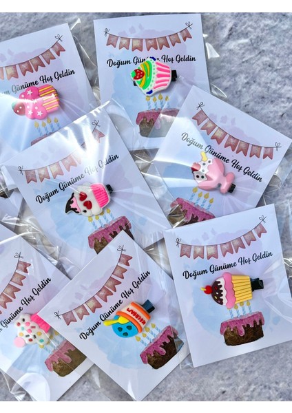 Cupcake Pasta Temalı Kartlı Doğumgünü Hediyelik Toka 10 Adet