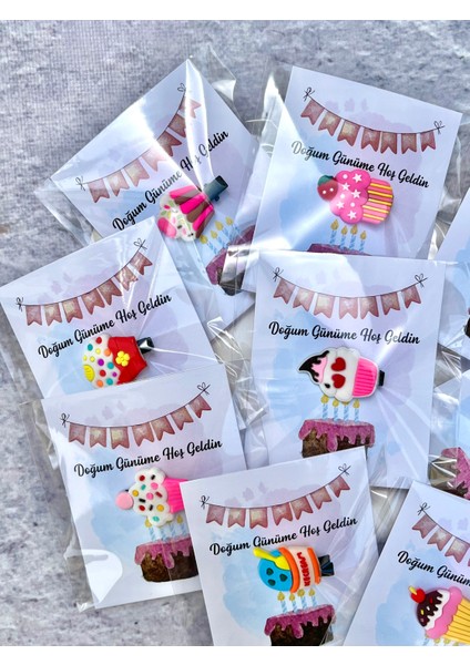 Cupcake Pasta Temalı Kartlı Doğumgünü Hediyelik Toka 10 Adet