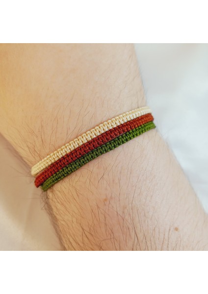 3’lü Ayarlanabilir Makrome Bileklik Set, El Yapımı Asansörlü Kahverengi Haki Krem Renk Ip Örgü Bileklik, Hediyelik Örgü Makrome Bileklik, Unisex Tasarım Kombin Makrome Örgü Bileklik