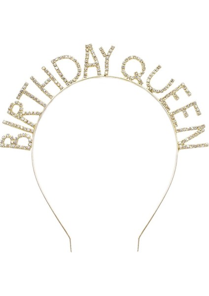 Birthday Queen Taşlı Taç Metal Doğum Günü Parti Tacı Gold