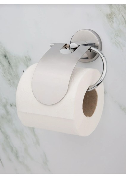 Krom Yuvarlak Havluluk Dar Kapaklı Wc Kağıtlık 2'li Bornoz Askılık 3'lü Set