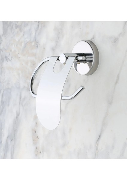 Krom Yuvarlak Havluluk Dar Kapaklı Wc Kağıtlık 2'li Bornoz Askılık 3'lü Set