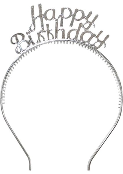 Happy Birthday Taç Gözlük Set Doğum Günü Parti Aksesuarı Gümüş