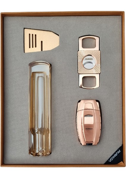 Çakmak Kesici Sehpa Küllük Dörtlü Bronz Puro Seti