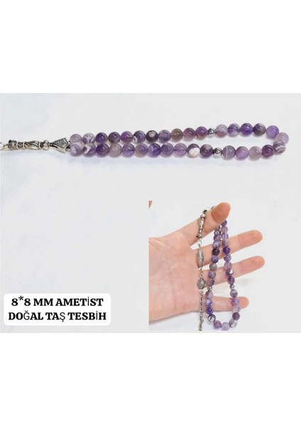 8*8 mm Ametist Taşı Doğal Taş Tesbih Hediyelik Aksesuar Bijuteri Tesbih