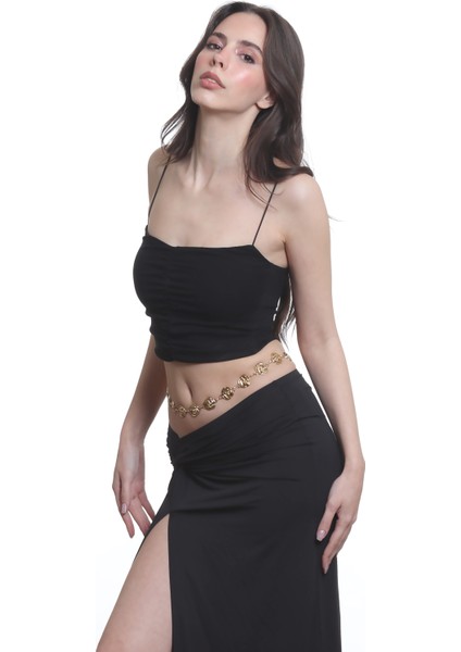 Kadın Altın Renk Lak Kaplama Gül Formlu Ayarlanabilir Bel Zinciri, Bel Kolyesi fırsatları