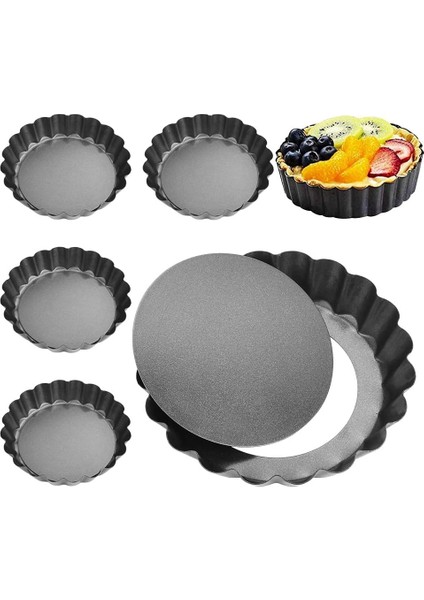6 ADET Tart Kalıbı 13 cm. ( TRT-13 ) Yanmaz , yapışmaz - Taban Kaldırmalı Model