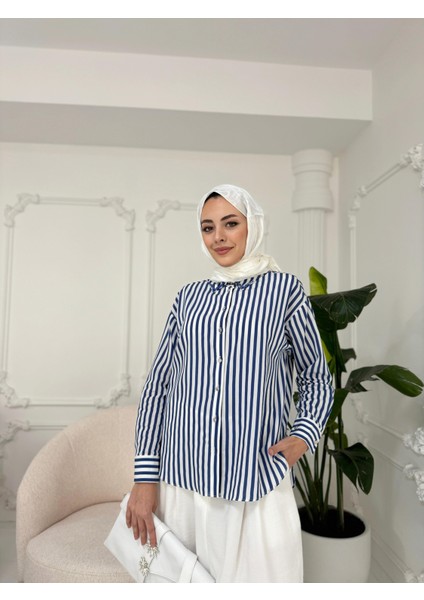 Yakası Boncuklu Çizgili Gömlek fiyatları