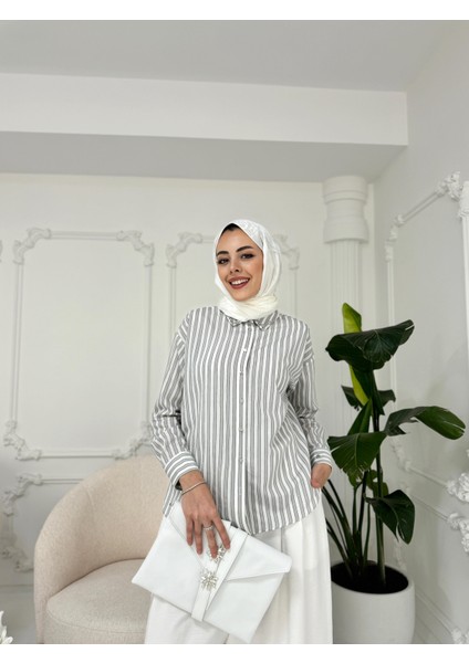 Yakası Boncuklu Çizgili Gömlek fiyatları