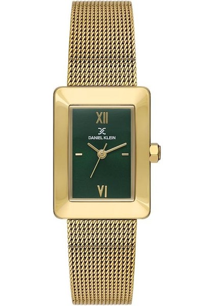 DK.1.13928-4 Dikdörtgen Kadran Hasır Kordon Metal Kasa 3 Atm Suya Dayanıklı Altın Renk Kadın Kol Saati