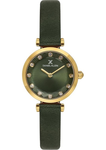 DK.1.13919-3 Taşlı Tasarım Deri Kordon Metal Kasa 3 Atm Suya Dayanıklı Yeşil Renk Kadın Kol Saati