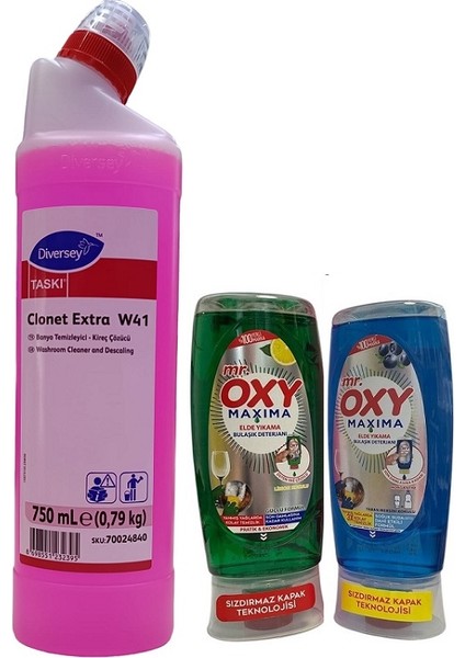 Diversey Clonet Extra W41 750 ml 1 Adet+Mr.oxy Maxıma Elde Yıkama Bul. Det. Yaban Mersinli ve Limon Kokulu 500 ml 1 Rer Adet