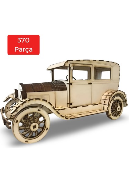 Ford A Model 1927 Klasik Ahşap Araba Maketi - 3D Puzzle Hobi Seti 370 Parça - Dekoratif ve Eğitici