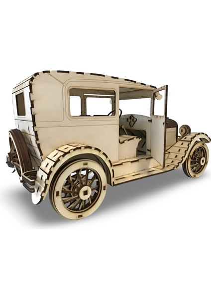 Ford A Model 1927 Klasik Ahşap Araba Maketi - 3D Puzzle Hobi Seti 370 Parça - Dekoratif ve Eğitici