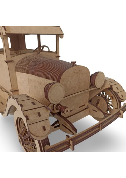 Ford A Model 1927 Klasik Ahşap Araba Maketi - 3D Puzzle Hobi Seti 370 Parça - Dekoratif ve Eğitici