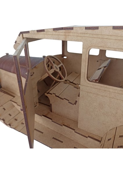 Ford A Model 1927 Klasik Ahşap Araba Maketi - 3D Puzzle Hobi Seti 370 Parça - Dekoratif ve Eğitici