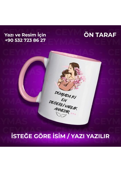Annelere Özel Isimli Anneler Günü Hediyelik Renkli Kupa Bardak