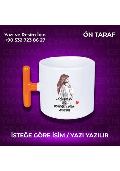 Annelere Özel Isimli Anneler Günü Hediyelik Renkli Kupa Bardak
