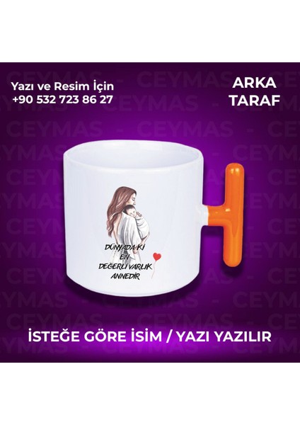 Annelere Özel Isimli Anneler Günü Hediyelik Renkli Kupa Bardak